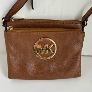 Michael Kors Fulton small crossbody Bag Pebble Leather Cognac Wallet